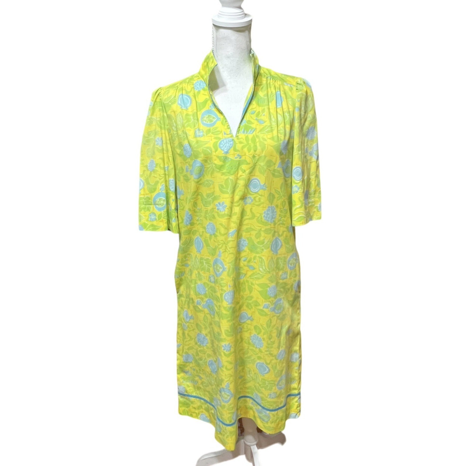 Vintage The Lilly Pulitzer Mod Floral Yellow Green Dress Midi Bird Flower 1960's